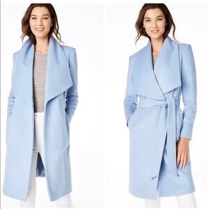 NEW!! Size 8 Cole Haan Belted Wrap Coat Ice Blue NEW!!